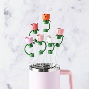 Manna Set of 6 Rose Bouquet Straw Toppers: Fit Stanley